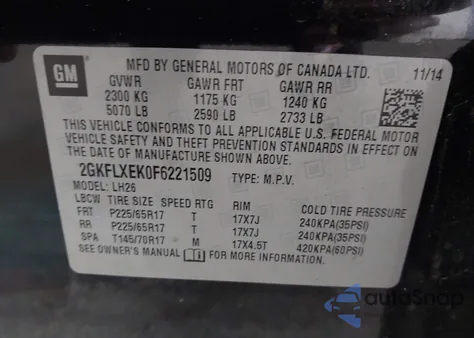 2015 GMC Terrain Slt-1 from USA, damaged, VIN 2GKFLXEK0F6221509